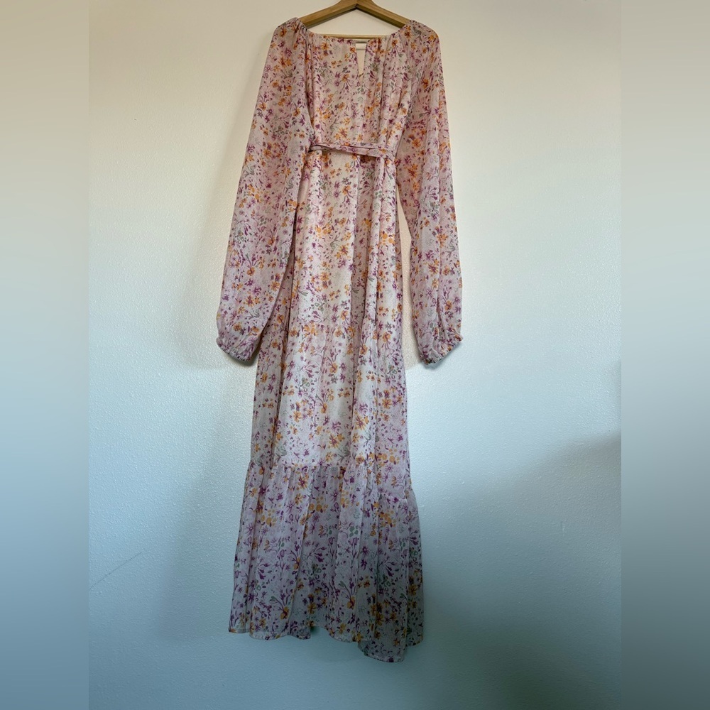 Ivy City Co Imogen maxi dress in blush floral long sleeve dress plus size 3X - Picture 9 of 11